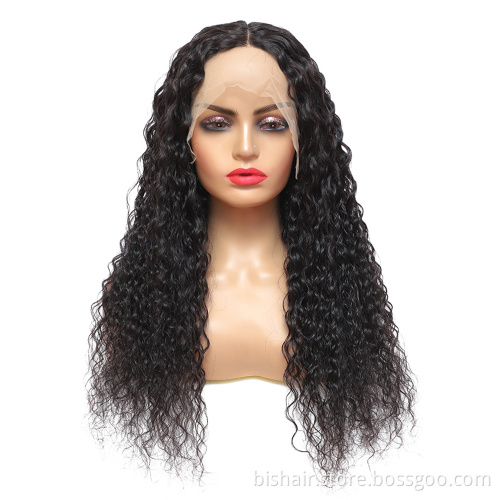 150% density Brazilian wave front lace real human hair T-shaped lace wig suitable for female curly human hair wig, natural color